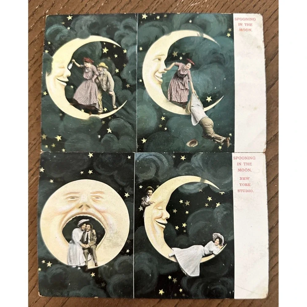 Spooning in the Moon Humor Romance 1907 Set of 2 Postcards UNUSED - Picture 3 of 3